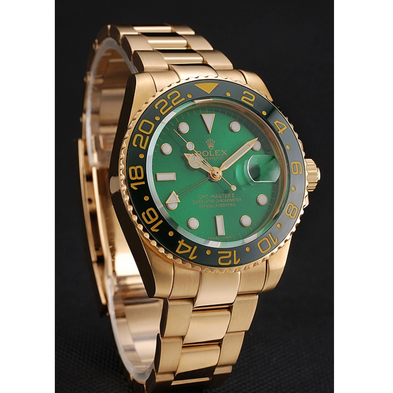 AAA Replica Watches Green And Swiss Dial Case 1453750 Bezel II And Bracelet Gold GMT Rolex Master 0729